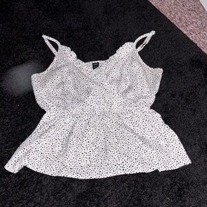 SHEIN White and Black Polka Dot Sleeveless Peplum Crop Top